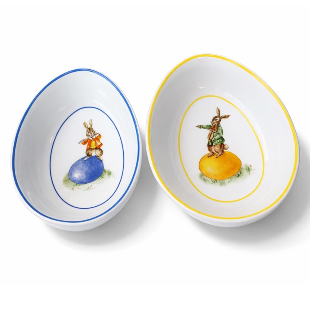 Williams Sonoma EASTER Egg Shaped Ramekin Candy Bowl Bunnies Set of 2